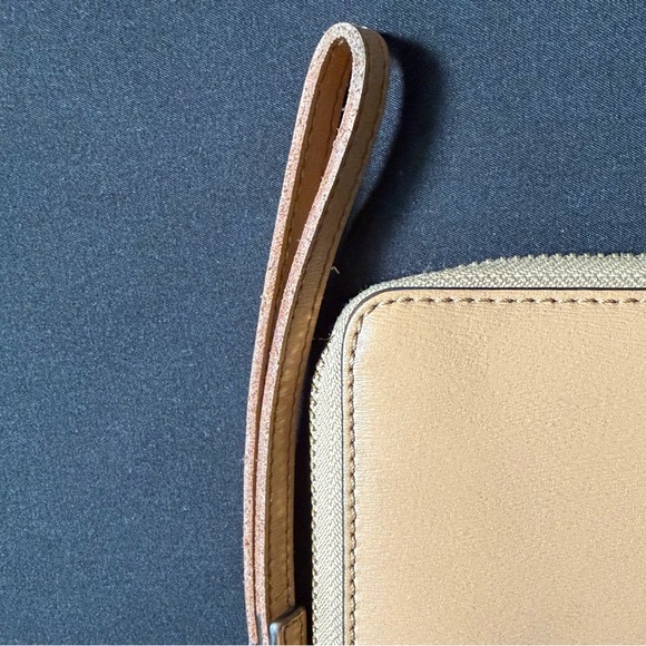 Tory Burch Taupe Zip Around Wallet with Blue Interior - Picture 6 of 13